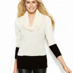 CALVIN Klein Black & Cream Colour Block Cowl Neck Knit Sweater SZ Medium